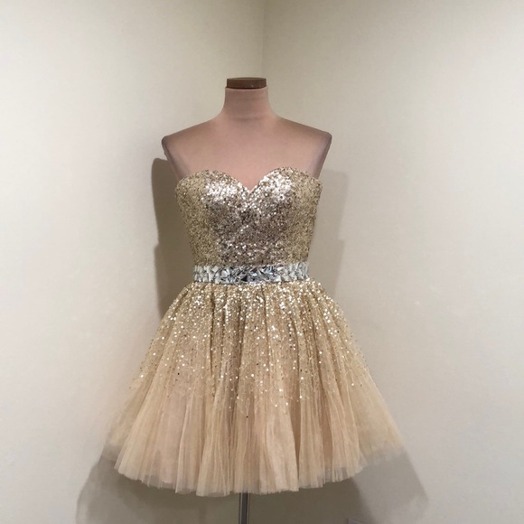SOLD NWT Sherri Hill Dress Size 6 Nude Gold Sequin Rhinestone Mini Style 2787 - Picture 2 of 12
